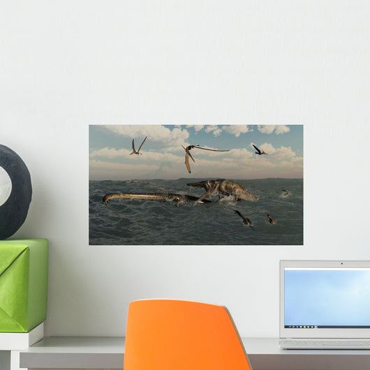 Tylosaurus Attacks Styxosaurus Cetaceous Wall Decal