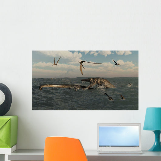 Tylosaurus Attacks Styxosaurus Cetaceous Wall Decal