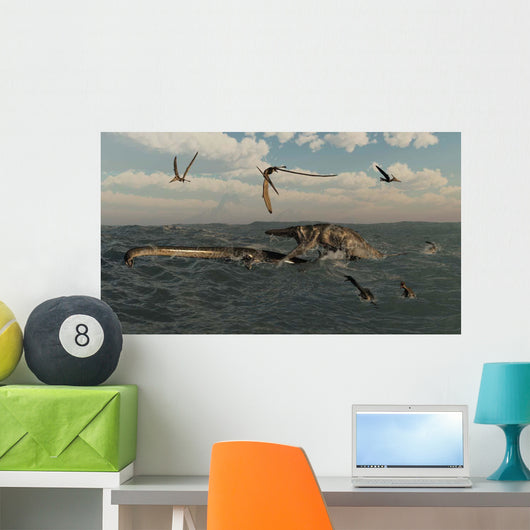 Tylosaurus Attacks Styxosaurus Cetaceous Wall Decal