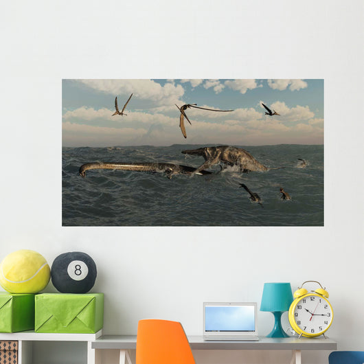 Tylosaurus Attacks Styxosaurus Cetaceous Wall Decal
