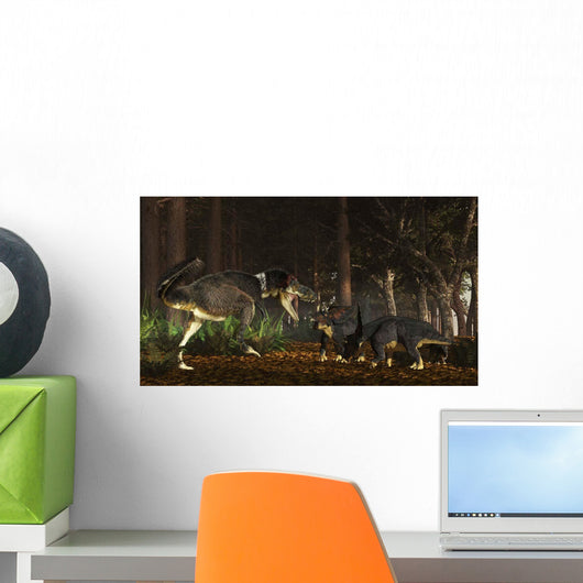 Daspletosaurus Confronts Family Chasmosaurus Wall Decal