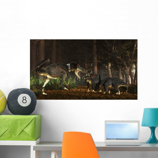 Daspletosaurus Confronts Family Chasmosaurus Wall Decal