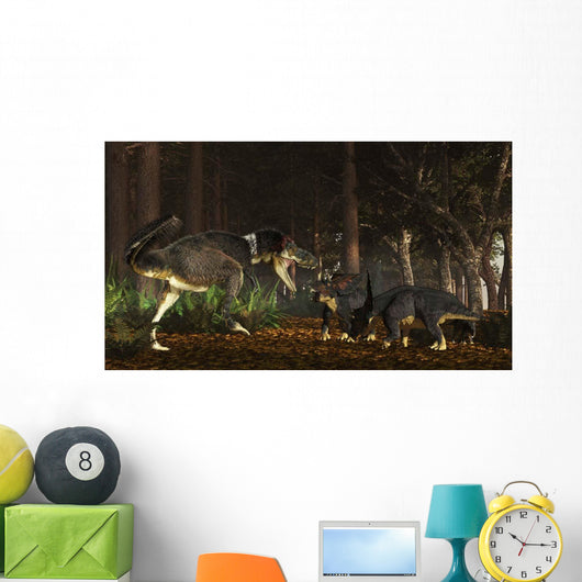 Daspletosaurus Confronts Family Chasmosaurus Wall Decal