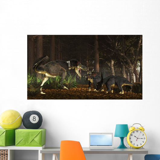 Daspletosaurus Confronts Family Chasmosaurus Wall Decal
