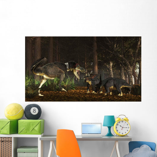 Daspletosaurus Confronts Family Chasmosaurus Wall Decal
