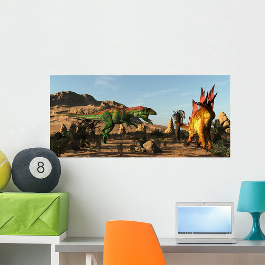 Saurophaganax Dinosaur Attacks Stegosaurus Wall Decal