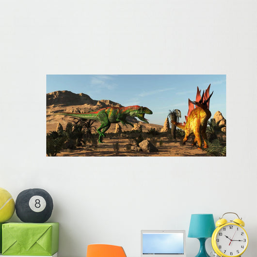 Saurophaganax Dinosaur Attacks Stegosaurus Wall Decal