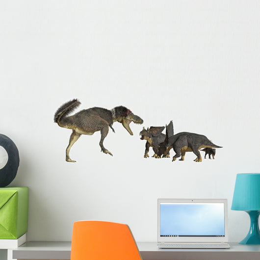 Daspletosaurus Attacking Group Chasmosaurus Wall Decal