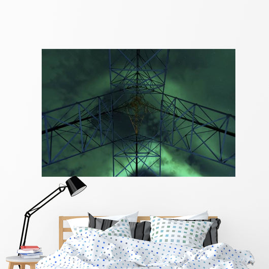 Powerlines and Aurora Borealis Wall Decal Design 1