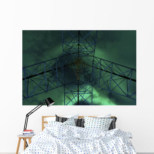 Powerlines and Aurora Borealis Wall Decal Design 1