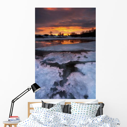 Fiery Sunrise over Lavangsfjord Wall Decal Design 1