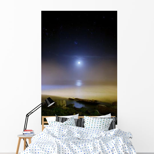 Moonset over Sea with Wall Decal