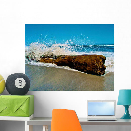 Waves Splashing over Driftwood Wall Decal