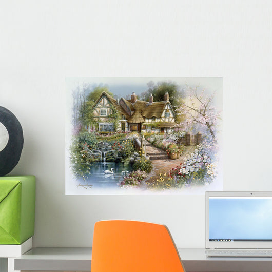 Cottage Scene With Swan Wall Decal