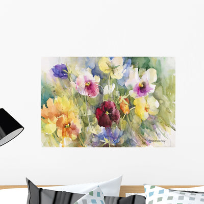 Pansies Posing Wall Mural shown on a wall