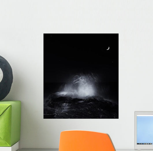 Crescent Moon and Waves Wall Decal