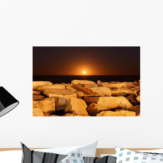 Moon Rising behind Rocks Wall Decal
