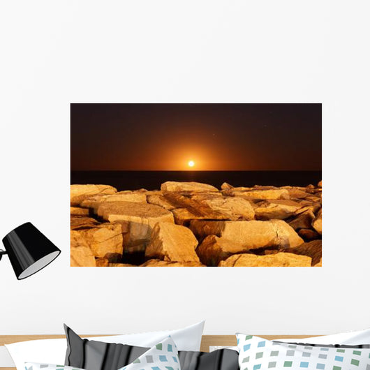 Moon Rising behind Rocks Wall Decal