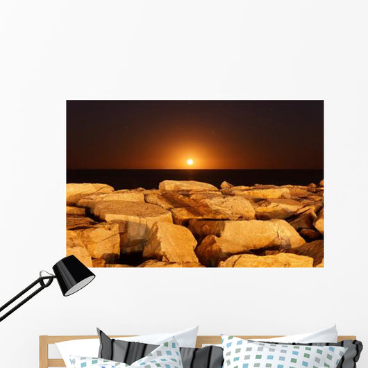 Moon Rising behind Rocks Wall Decal