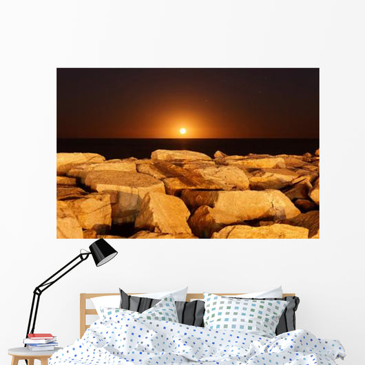 Moon Rising behind Rocks Wall Decal