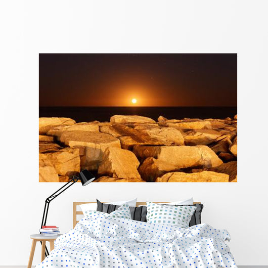 Moon Rising behind Rocks Wall Decal