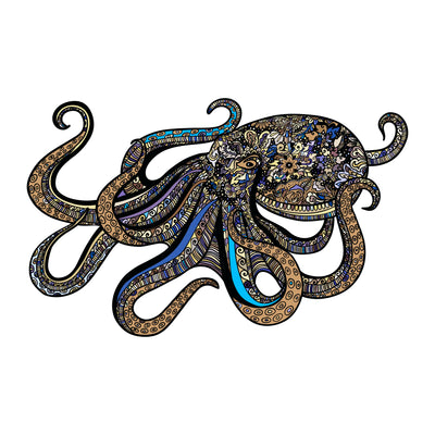 Ornate Zentangle Octopus Wall Decal – Intricate Blue and Gold Sea Life Art