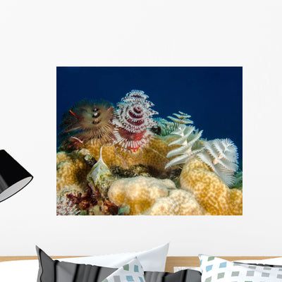 Multiple Christmas Tree Worms Wall Decal shown on a wall