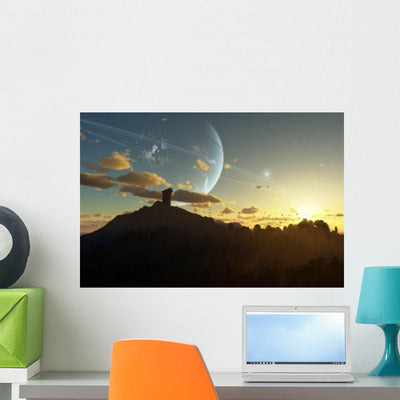 Sunset Forested Moon Which Wall Decal shown on a wall