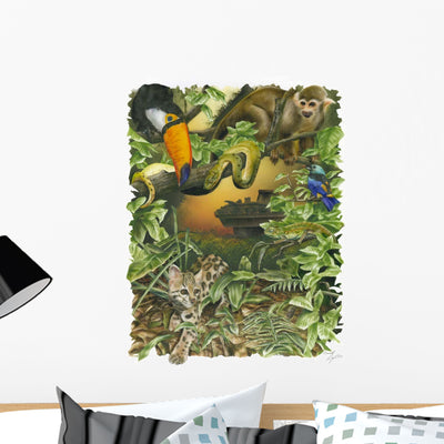 Endangered Rainforest Wall Decal shown on a wall