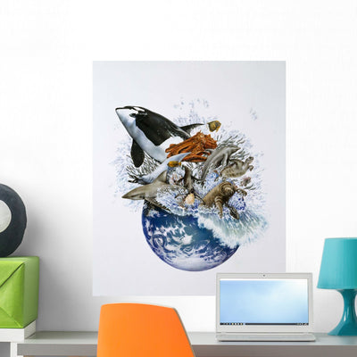Marine World Wall Decal shown on a wall