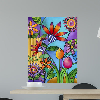 Fence with Flowers Wall Mural shown on a wall