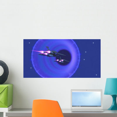 Spaceships Enter Wormhole Outer Wall Decal shown on a wall