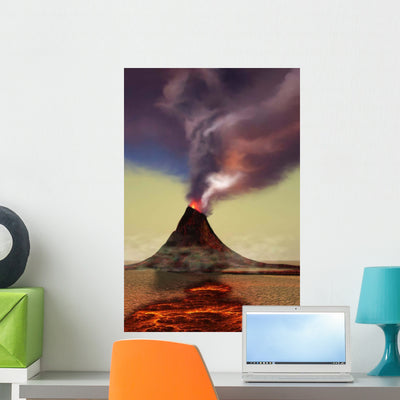 Newly Formed Volcano Smokes Wall Decal shown on a wall