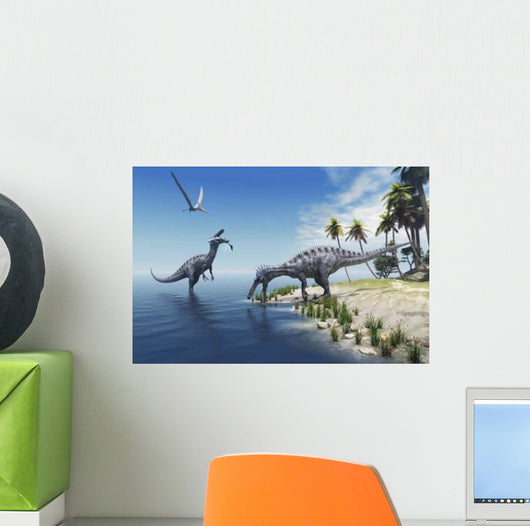 Suchomimus Dinosaurs Feed Fish Wall Decal