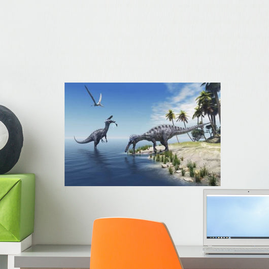 Suchomimus Dinosaurs Feed Fish Wall Decal