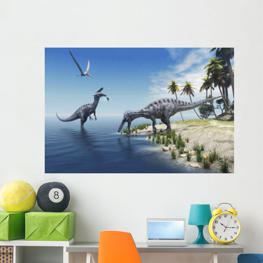 Suchomimus Dinosaurs Feed Fish Wall Decal