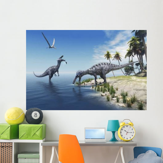 Suchomimus Dinosaurs Feed Fish Wall Decal