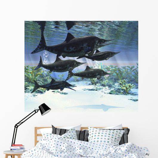 Group Ichthyosaurs Swimming Prehistoric Wall Decal