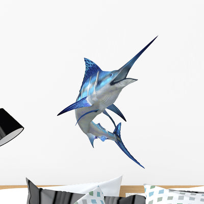 Blue Marlin Wall Decal shown on a wall