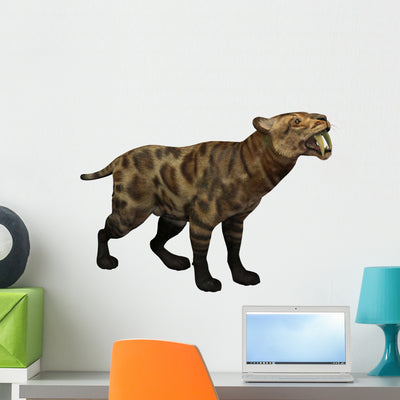 Illustration Smilodon Cat from Wall Decal shown on a wall