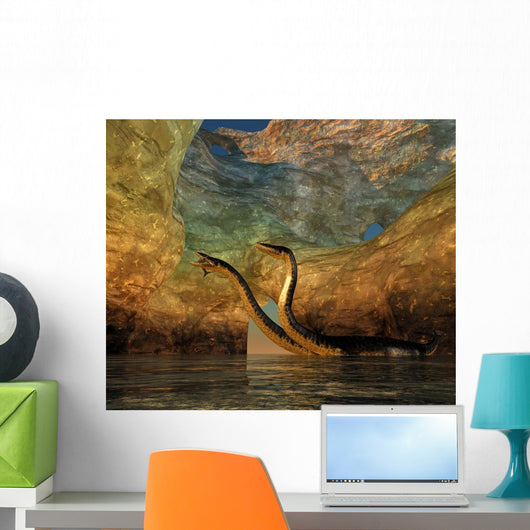 Plesiosaurus Captures Eurhinosaurus Marine Wall Decal
