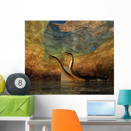 Plesiosaurus Captures Eurhinosaurus Marine Wall Decal