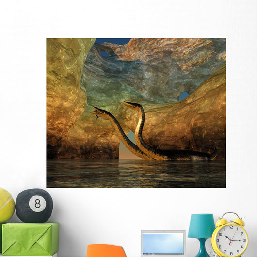 Plesiosaurus Captures Eurhinosaurus Marine Wall Decal