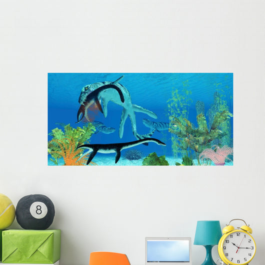 Dakosaurus Attacks Small Plesiosaurus Wall Decal