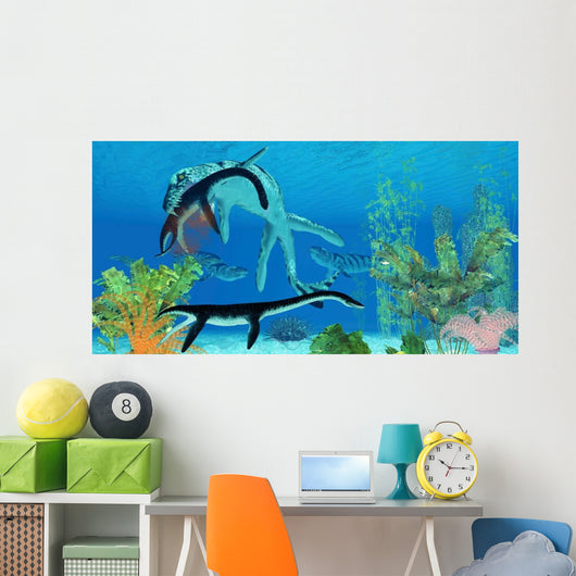 Dakosaurus Attacks Small Plesiosaurus Wall Decal