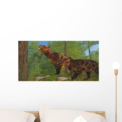 Two Saber-toothed Cats Search Wall Decal shown on a wall