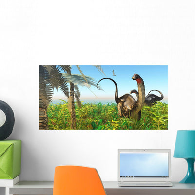 Two Apatosaurus Dinosaurs Lush Wall Decal shown on a wall