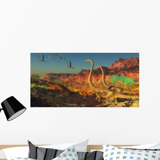 Flock Pterosaurs Fly past Wall Decal