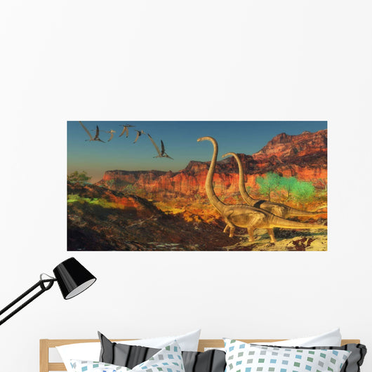 Flock Pterosaurs Fly past Wall Decal