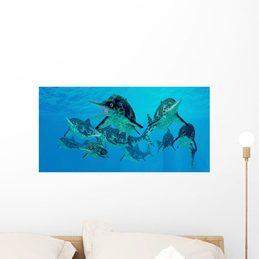 Group Ichthyosaurs Swimming Prehistoric Wall Decal